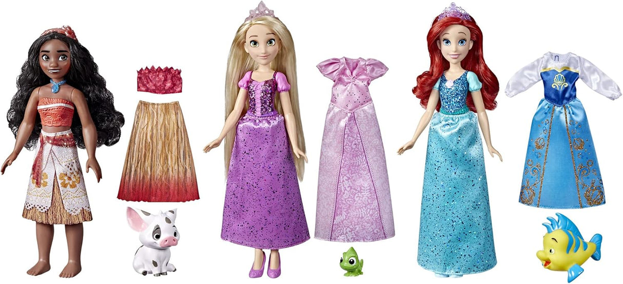 Muñecas Disney Princesas, 3-Pack Ariel, Moana y Rapunzel