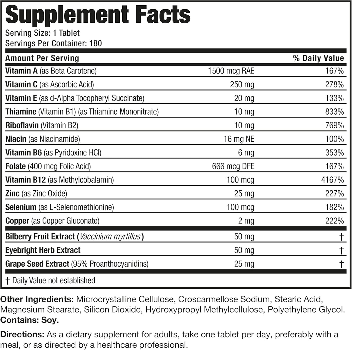 Suplemento multivitamínico para la salud ocular 180 tabletas