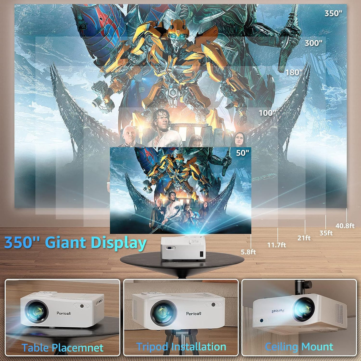 Proyector 5G WiFi Bluetooth 1080P 350 22000L Compatible con TV