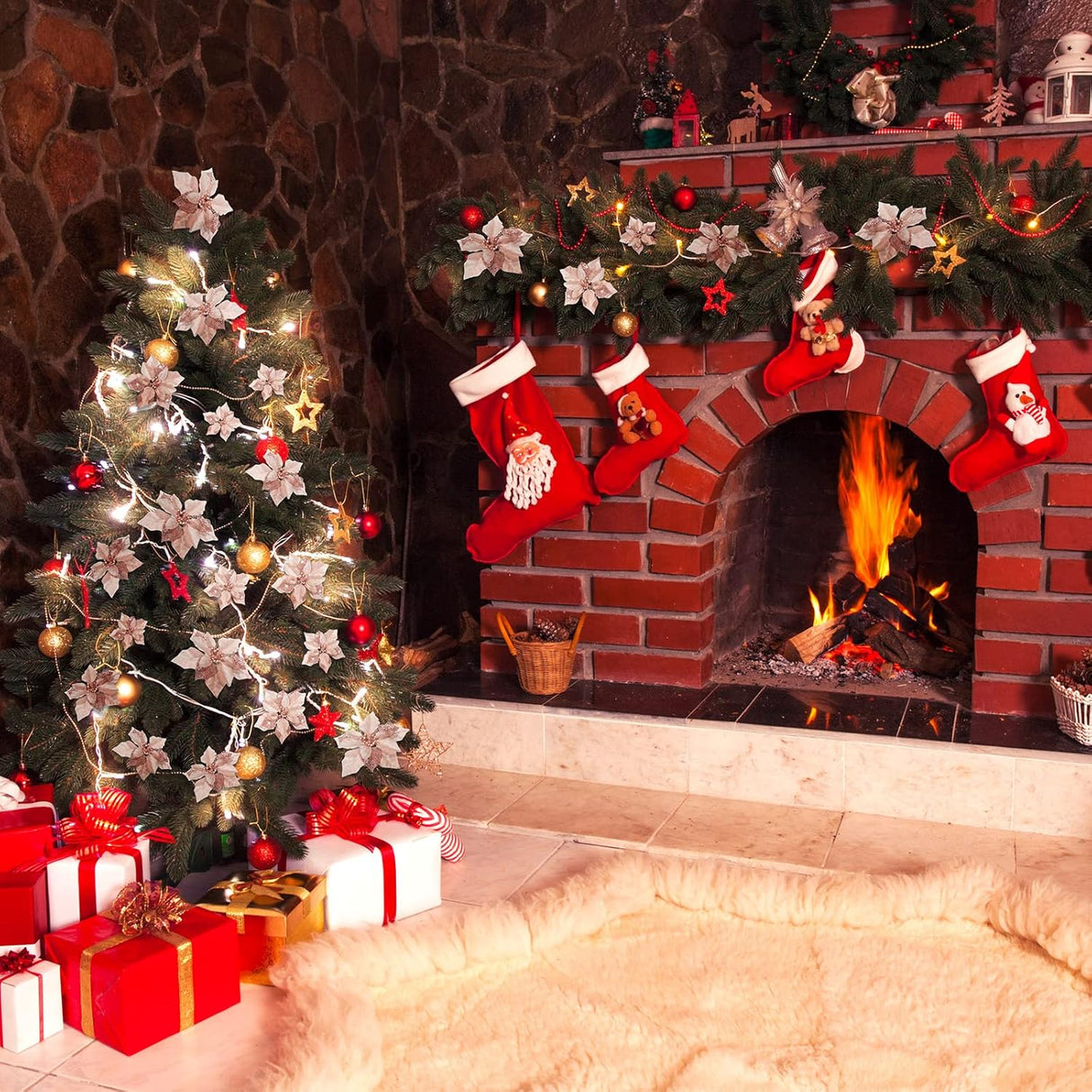 Flores Artificiales Poinsettia, WILLBOND, 36 Piezas, Decoración Navidad