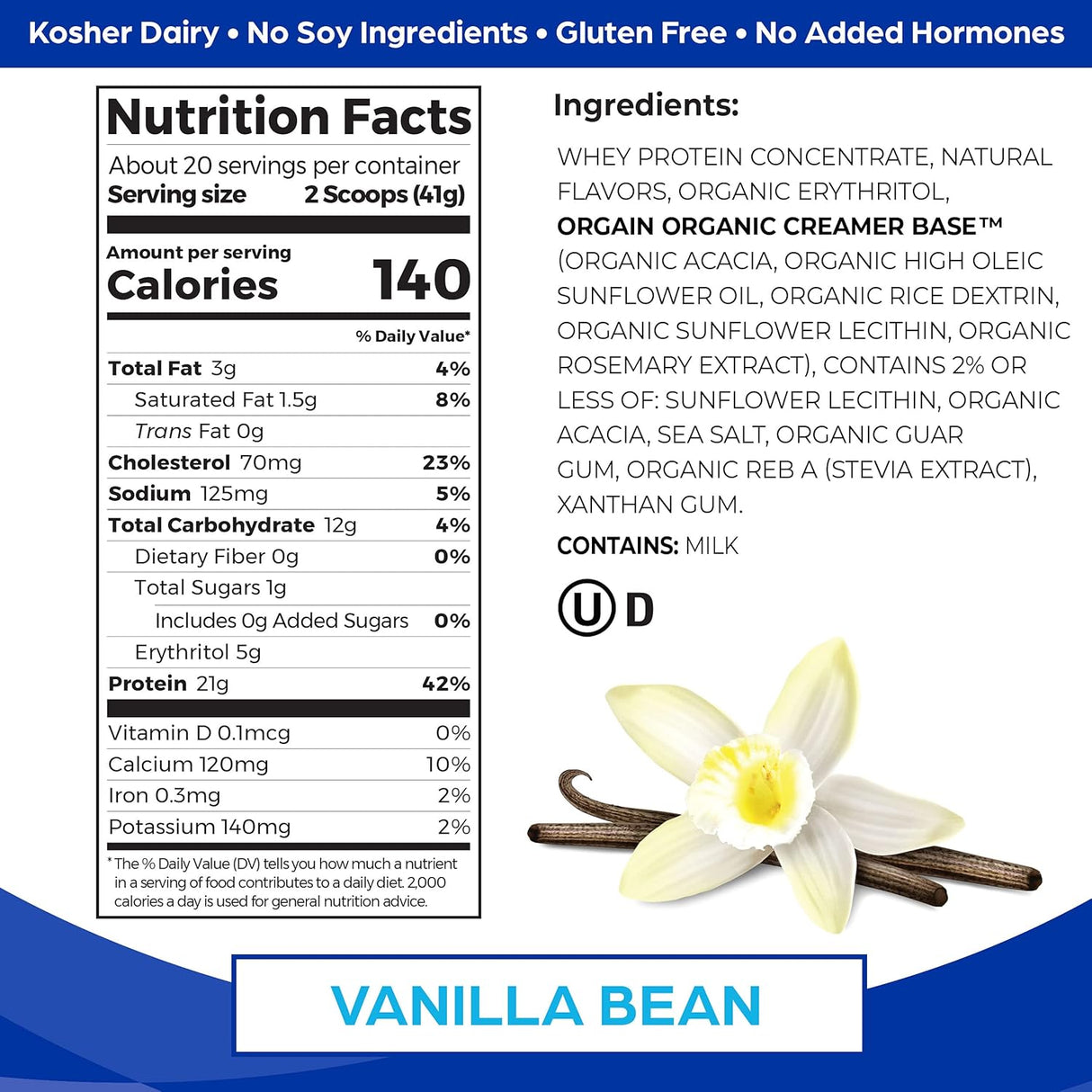 Proteína en polvo 2 sabores 12 unidades De Orgain Grass