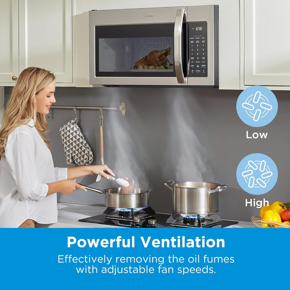 Microondas Midea 1.7 Cu.ft, 1000W, 300 CFM, MOR17BSA-SS