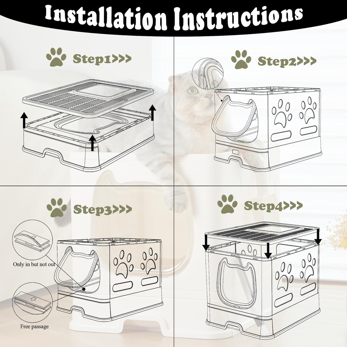 Caja de arena plegable para gatos con tapa tamizadora Vealind