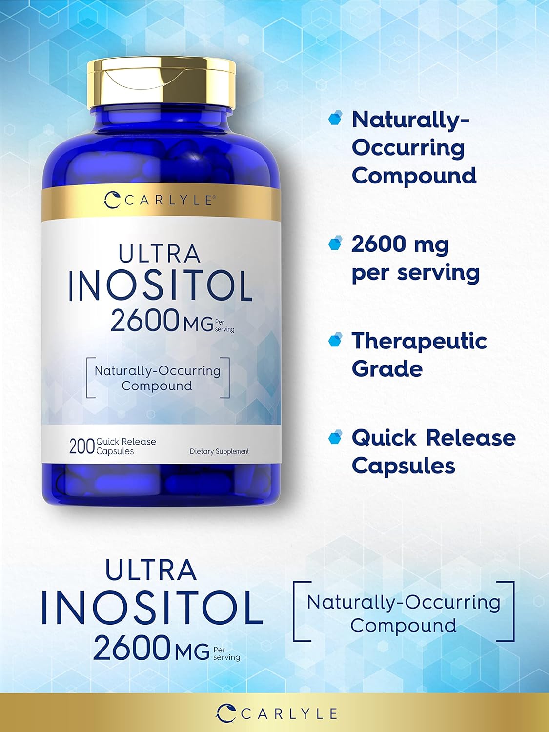 Suplemento de inositol de 2600 mg 200 unidades sin gluten