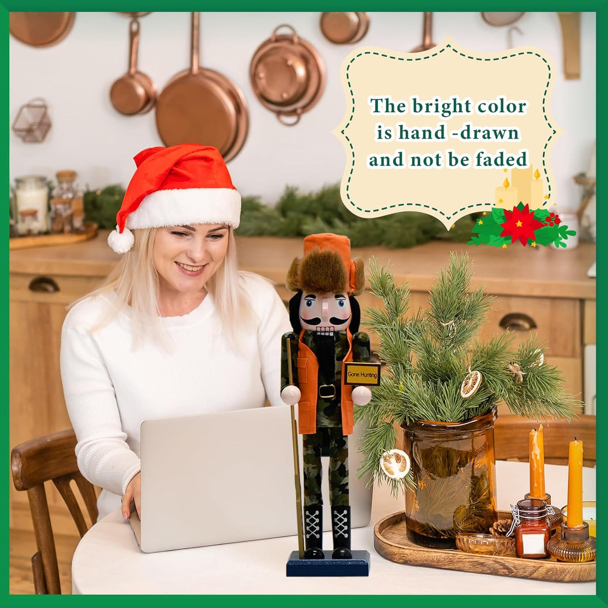 Figuras de Madera Hunter Nutcracker 15 con Sombrero Navideño