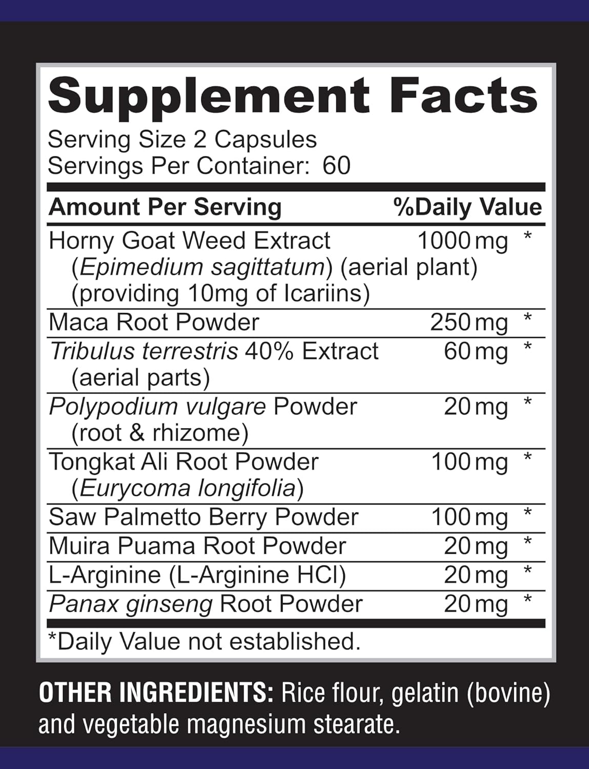 Suplemento Horny Goat Weed con maca, L-arginina 120 cápsulas