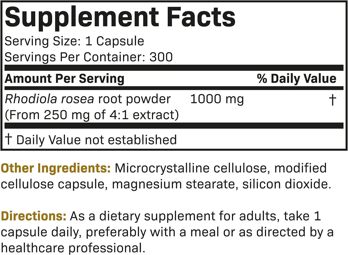 Hierba Adaptogénica Rhodiola Rosea 1000 mg, Apoyo Cerebral y Energía