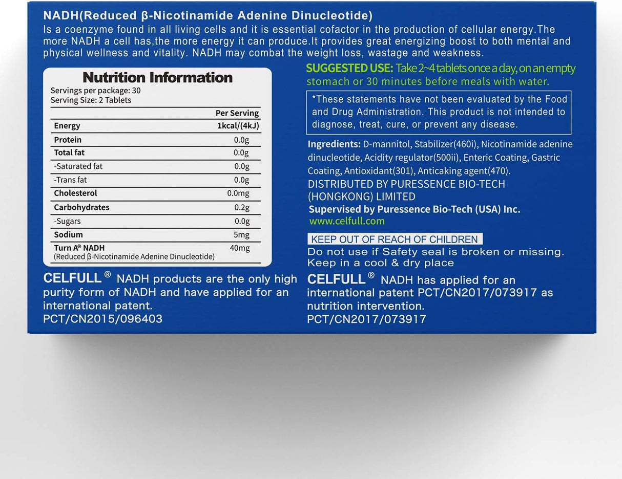 Suplemento NADH Anti-envejecimiento 60 tabletas X 20 mg
