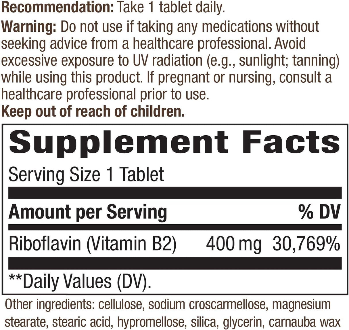 Suplemento Riboflavina enzimática terapia 30 un 400 mg
