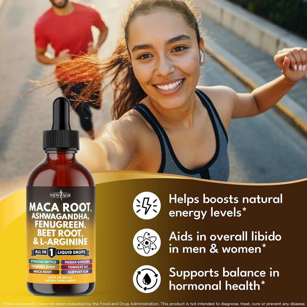 Suplemento líquido de maca, ashwagandha, ortiga y más, 2oz