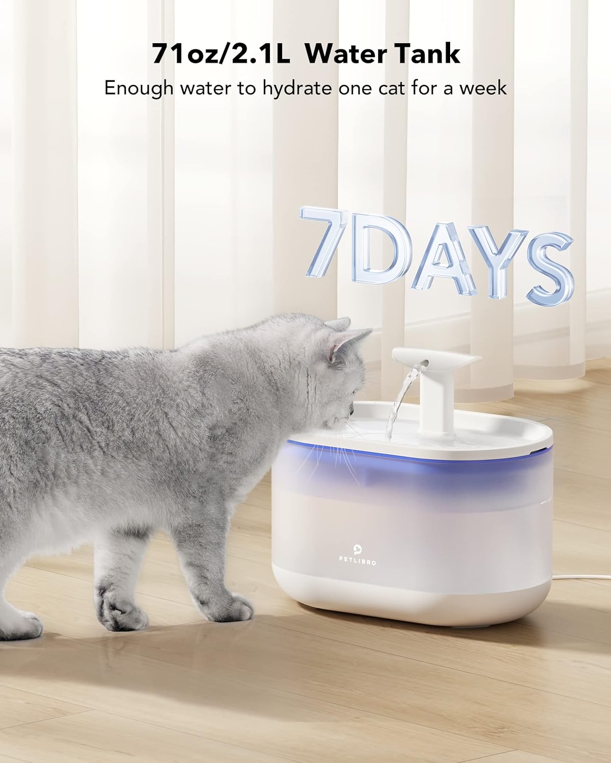 Bebedero de 2,1 L para gatos, sin BPA PLWF002 PETLIBRO