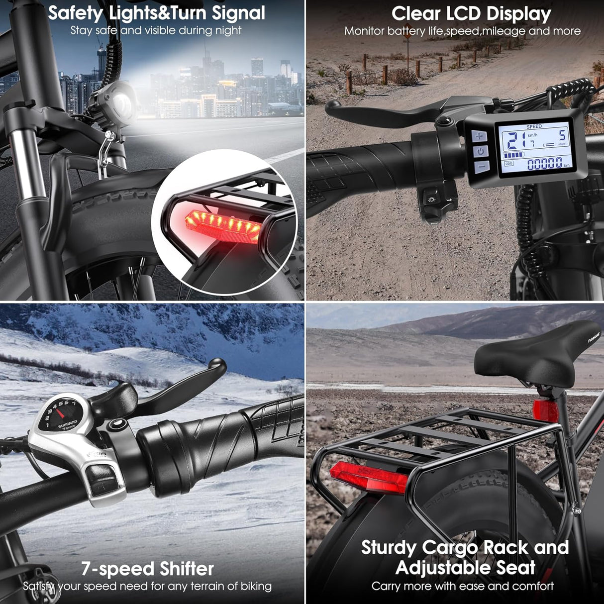 Bicicleta Eléctrica Peak 750W, 25MPH, 60M, 48V 13AH, 7 Velocidades