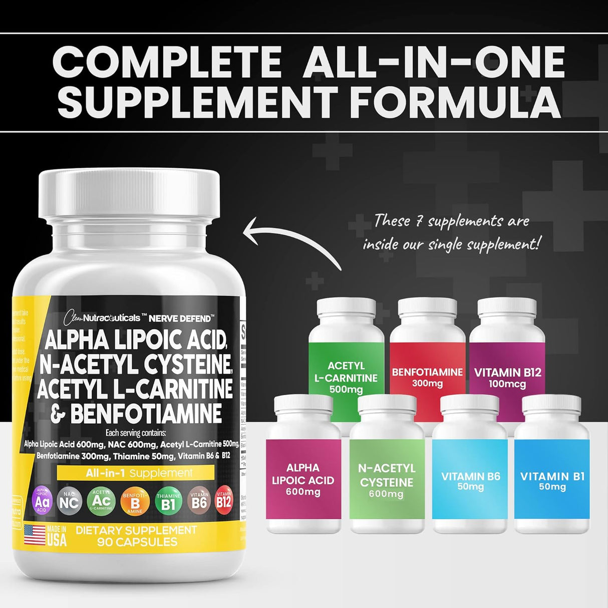 Suplemento Nerve Support 600mg - 90 Caps - Hecho en EE. UU.