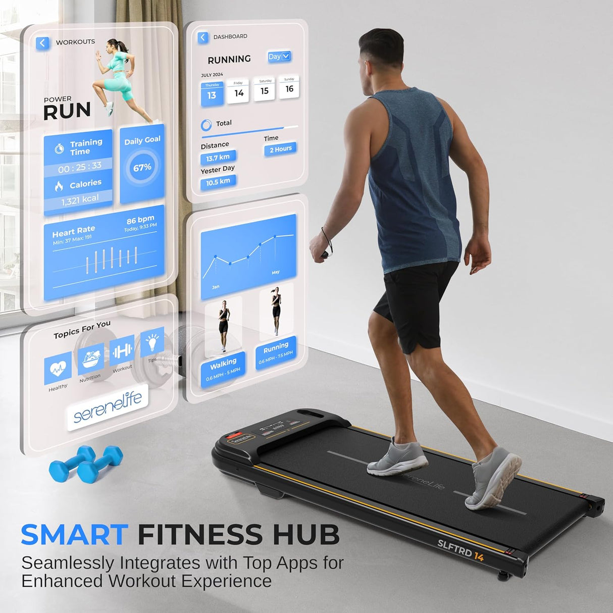 SereneLife Caminadora portátil para caminar, 0.6 a 5.0 MPH