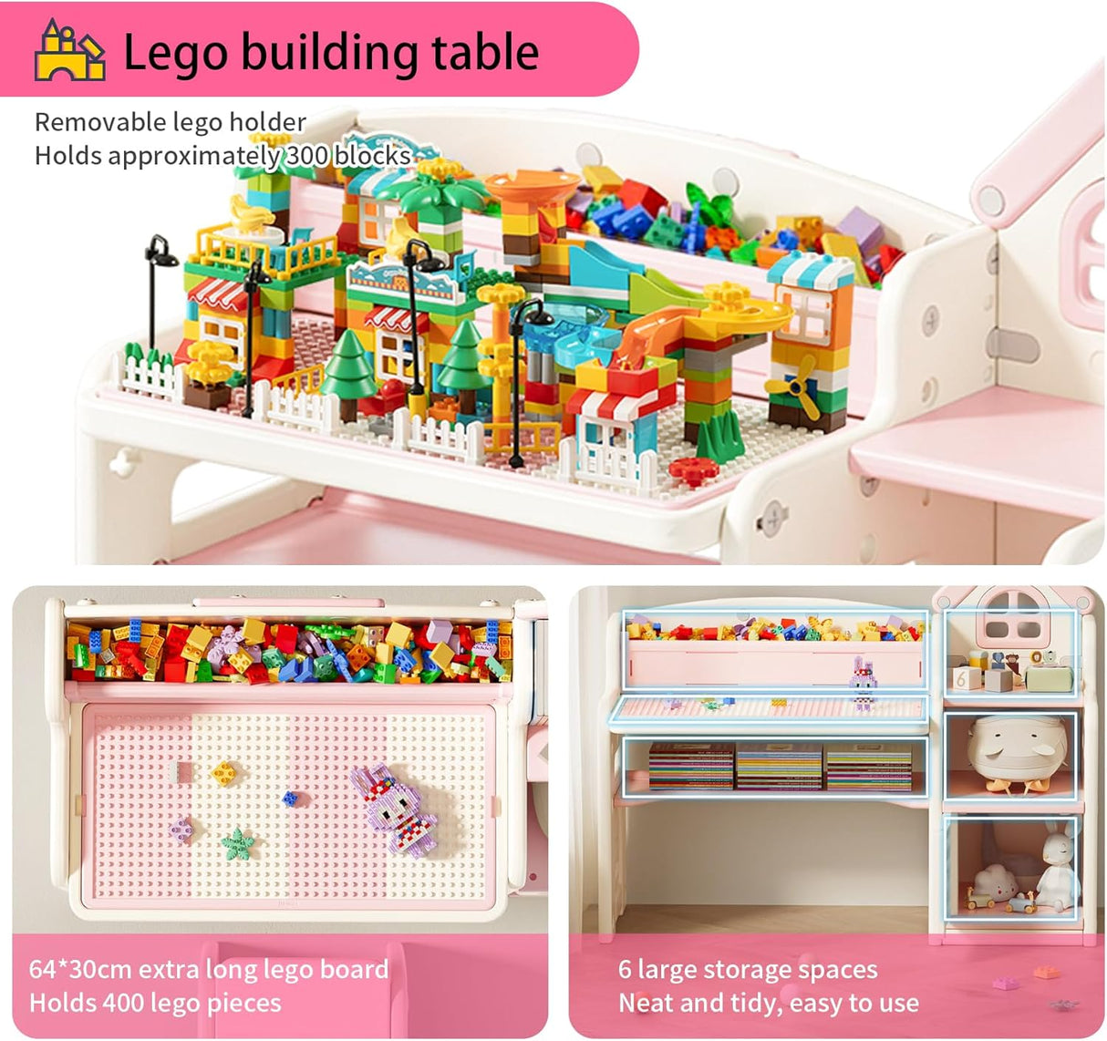 UNICOO Escritorio multifuncional 3 en 1 para niños rosado