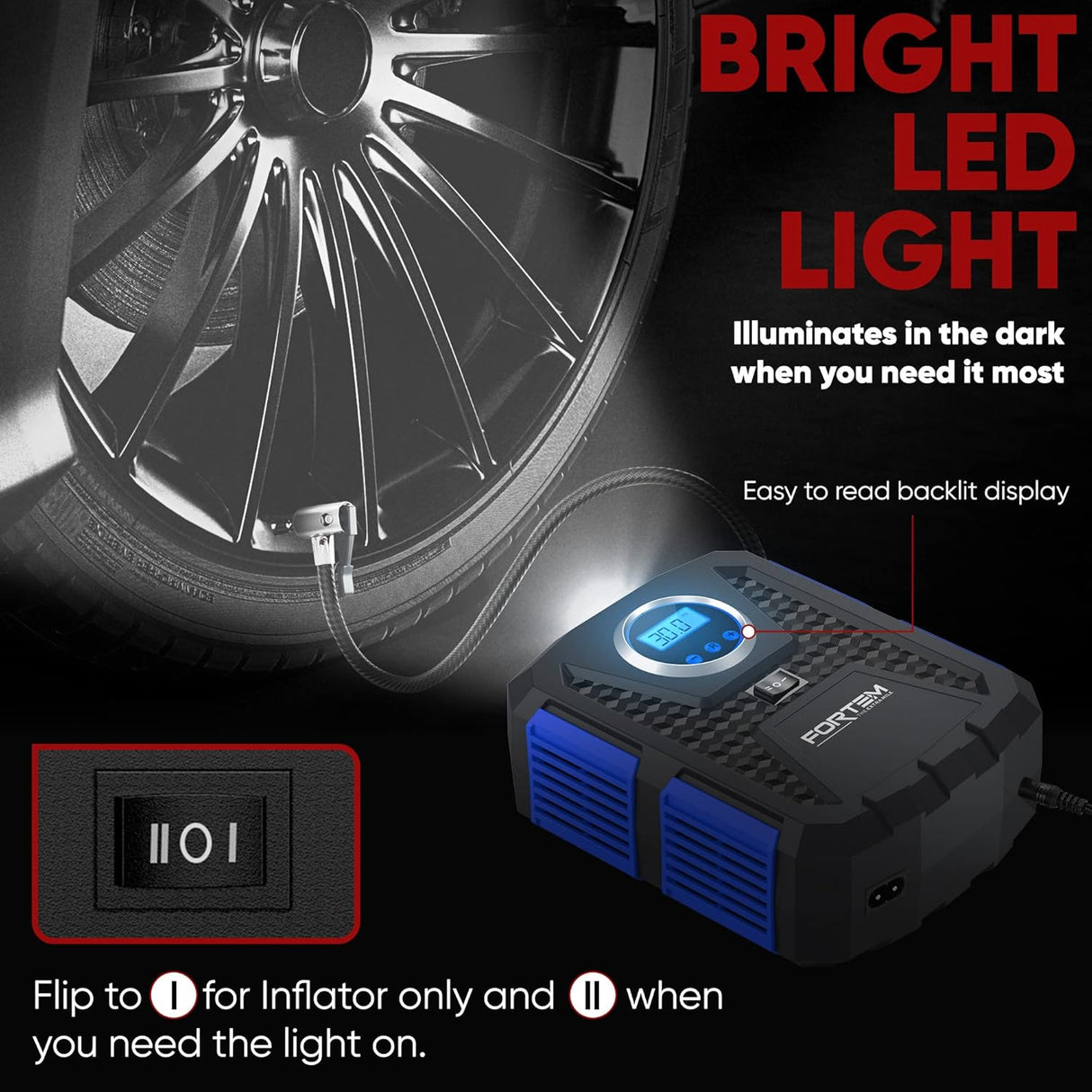 Inflador de neumáticos de 150 PSI medidor digital FORTEM