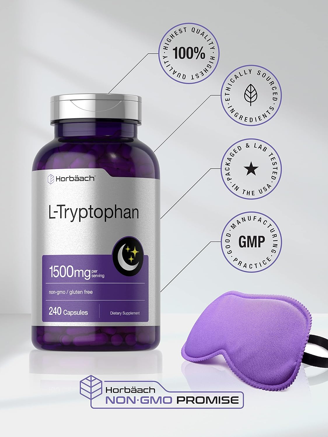 Horbäach L Triptófano 1500mg Cápsulas | 240 unidades