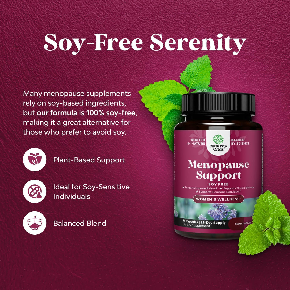 Suplemento herbal para menopausia, equilibrio hormonal, 75 cápsulas