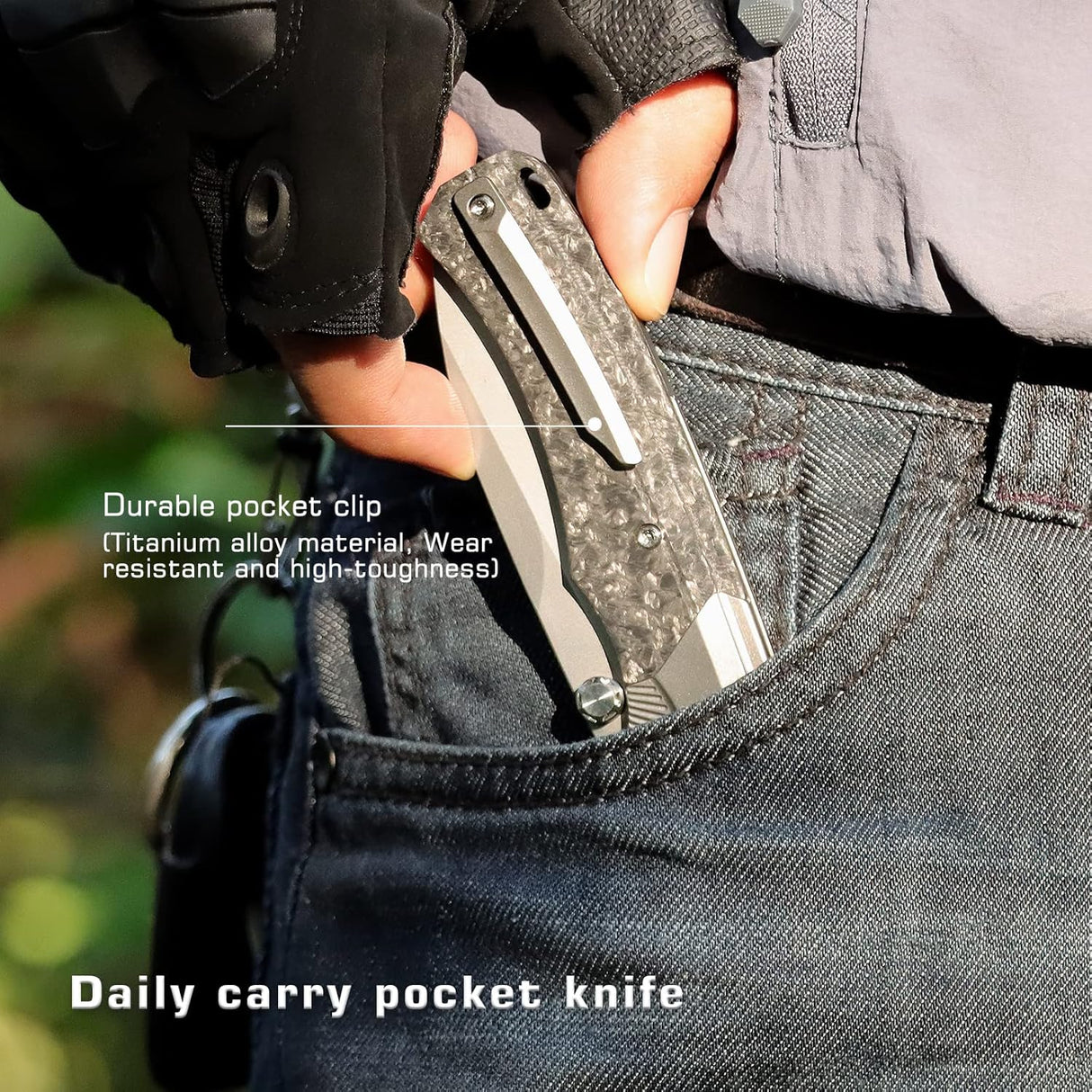 Cuchillo de bolsillo EDC con mango de titanio para hombres