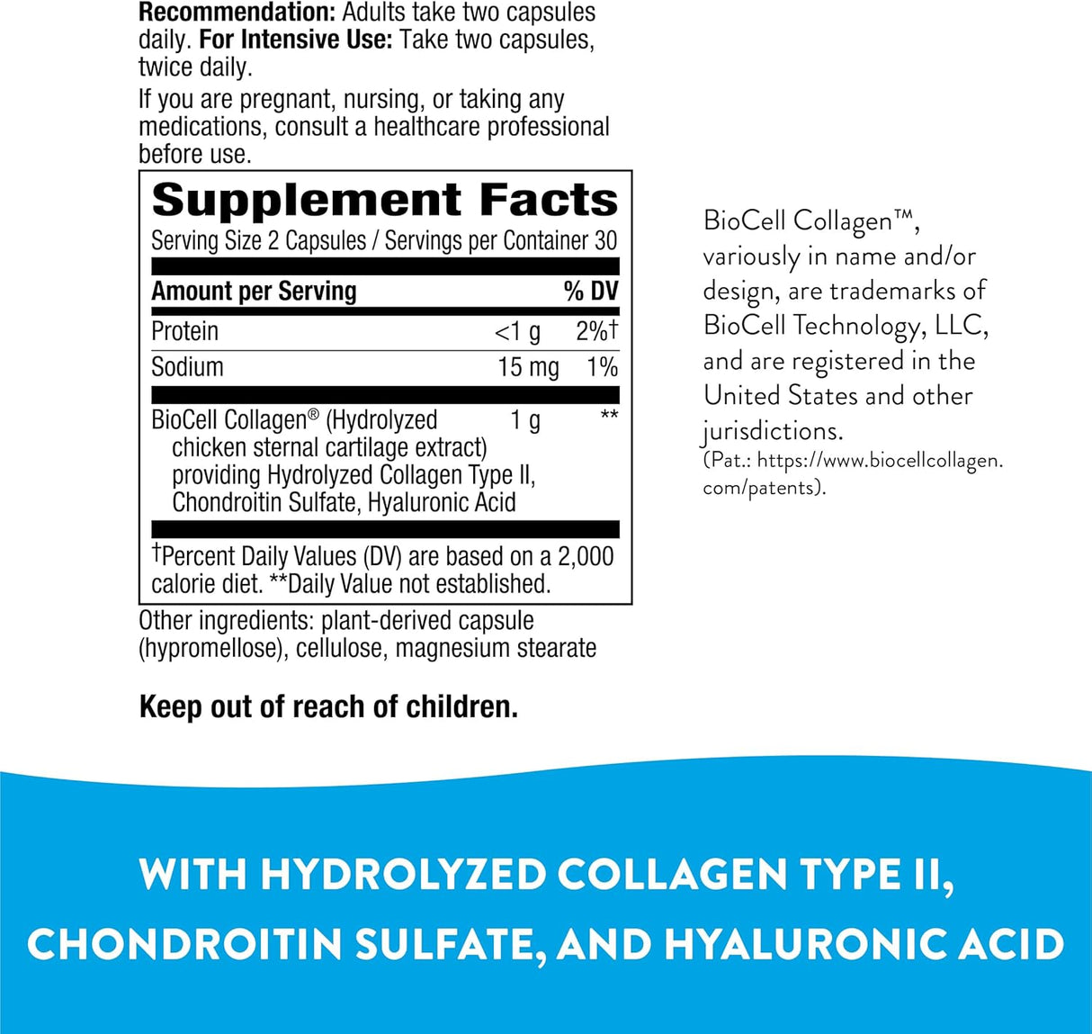 Suplemento con colágeno BioCell patentado colágeno 60 cáp
