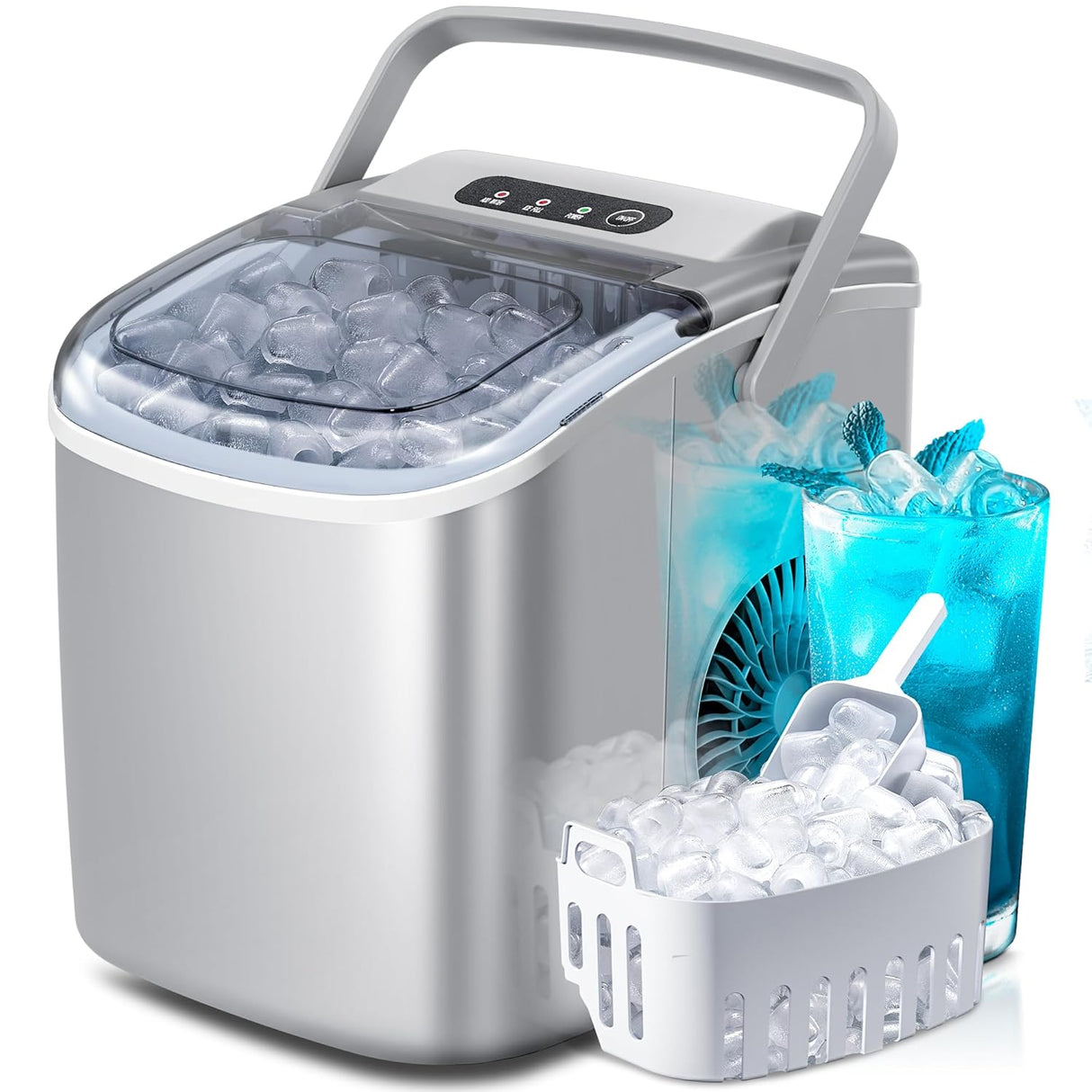 Máquina de Hielo Portátil, 26Lbs/24H, Auto-Limpieza, Modelo XYZ