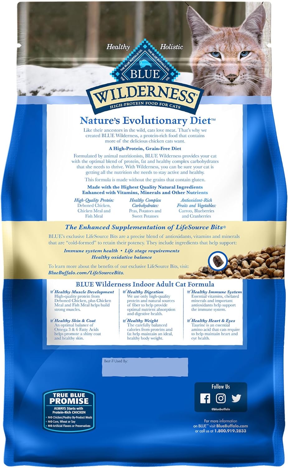 Blue Buffalo Wilderness - Alimento seco natural para gatos adultos con alto contenido en proteínas, pollo de 2 libras