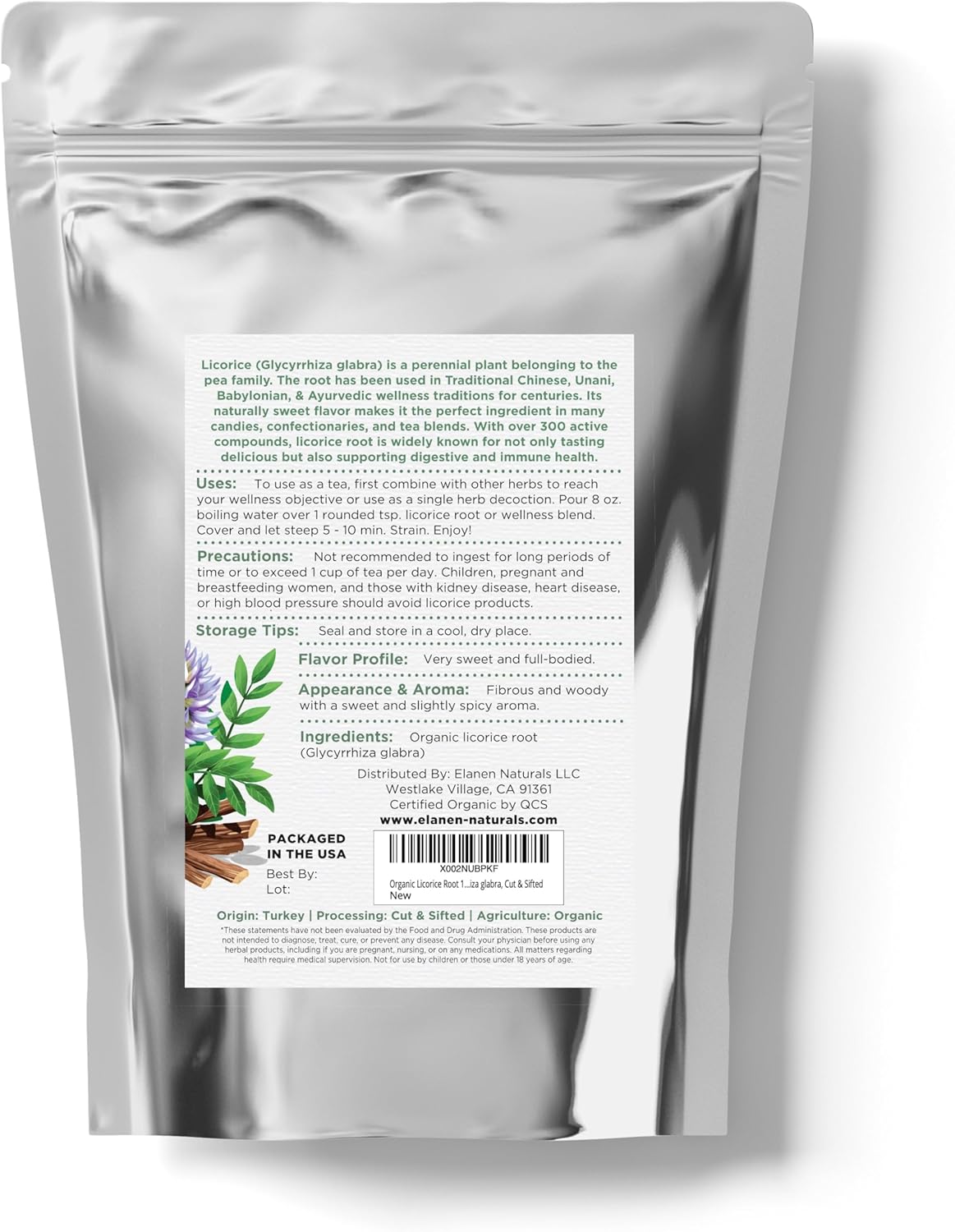 Raíz de Regaliz Orgánica 1 lb., Licorice Root, Certificada USDA