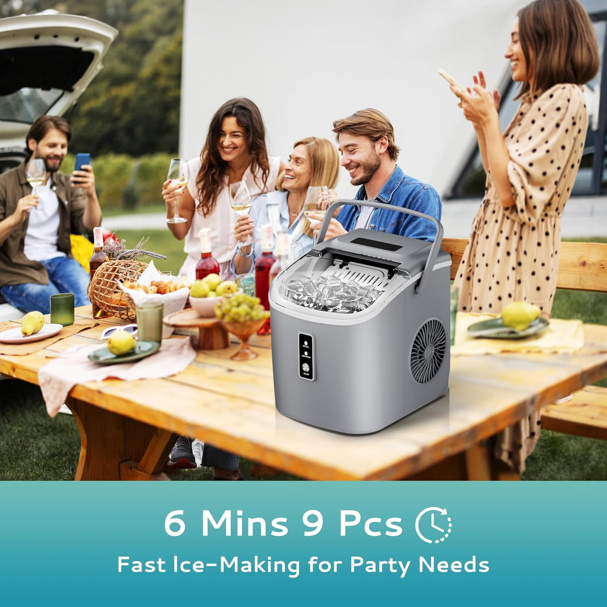 Máquina de Hielo EUHOMY, 26.5lbs/día, 9 Cubos en 6 Min.