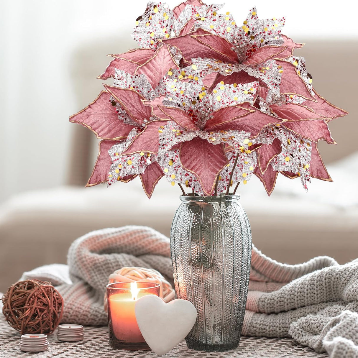 Flores Poinsettia Artificial Hotop 6 Pcs 11 Decoraciones Navideñas