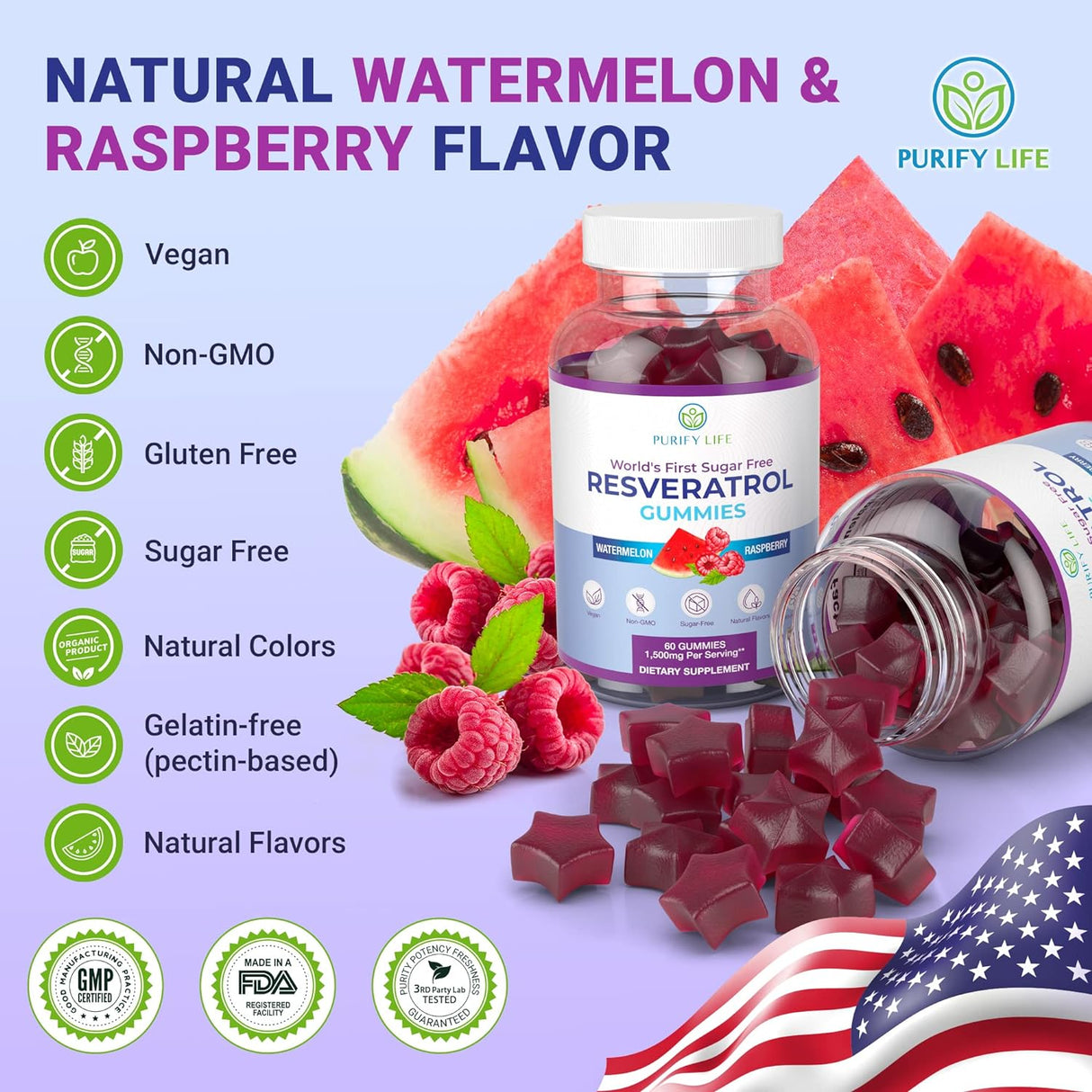 Suplemento Gomitas de resveratrol sin azúcar 1500 mg 60 un