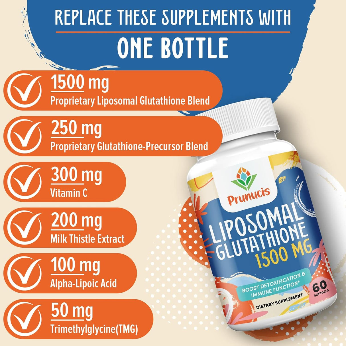 Suplemento L-glutatión reducido liposomal de 2400 MG 60 cáp