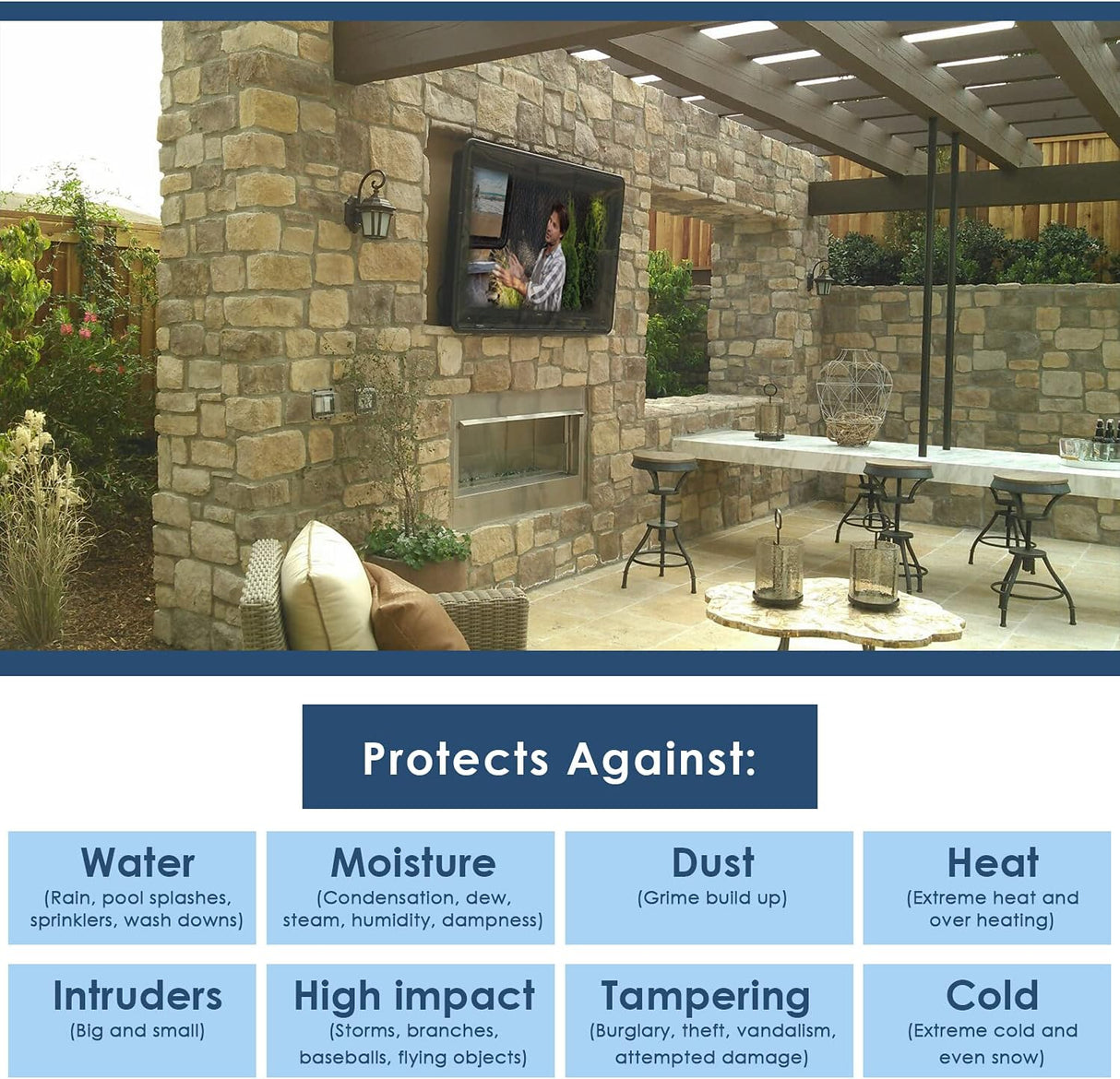 Caja para TV exterior, TV Shield, soporte y ventilador, 2ª gen.