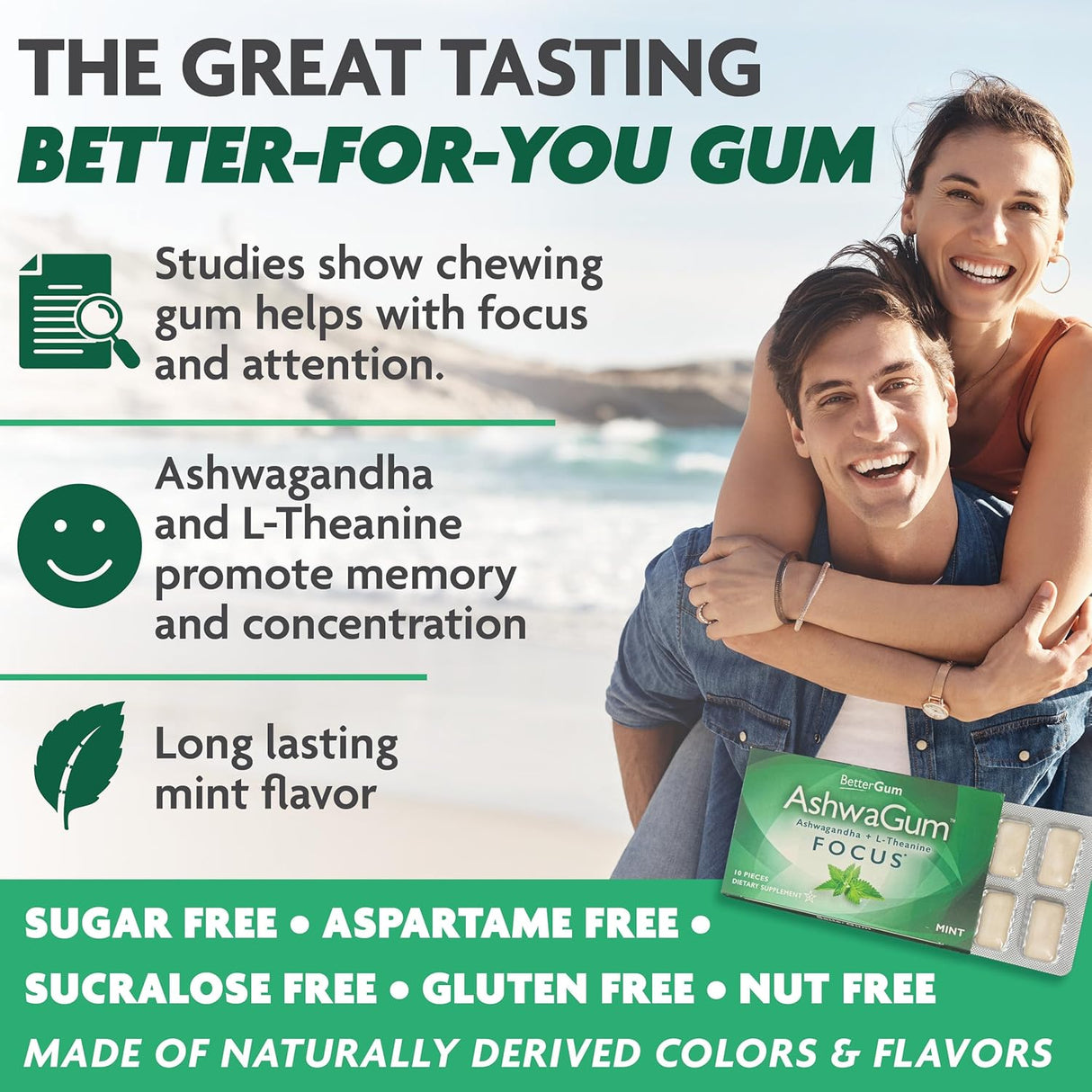 Goma de Concentración AshwaGum, BetterGum, Sin Azúcar, 6 Pzs