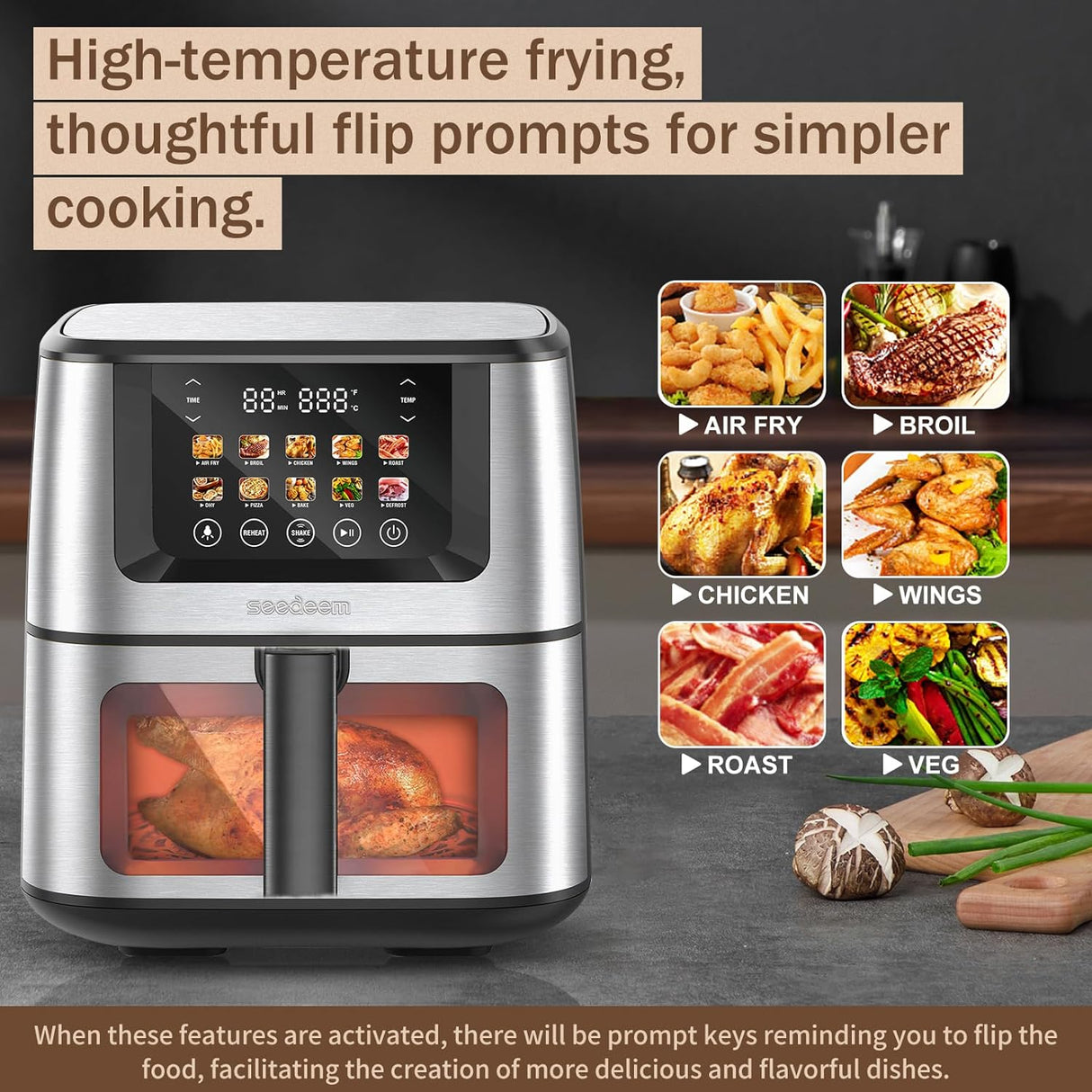 Freidora de aire SEEDEEM Max XL 10 en 1, 8 Qt, pantalla táctil