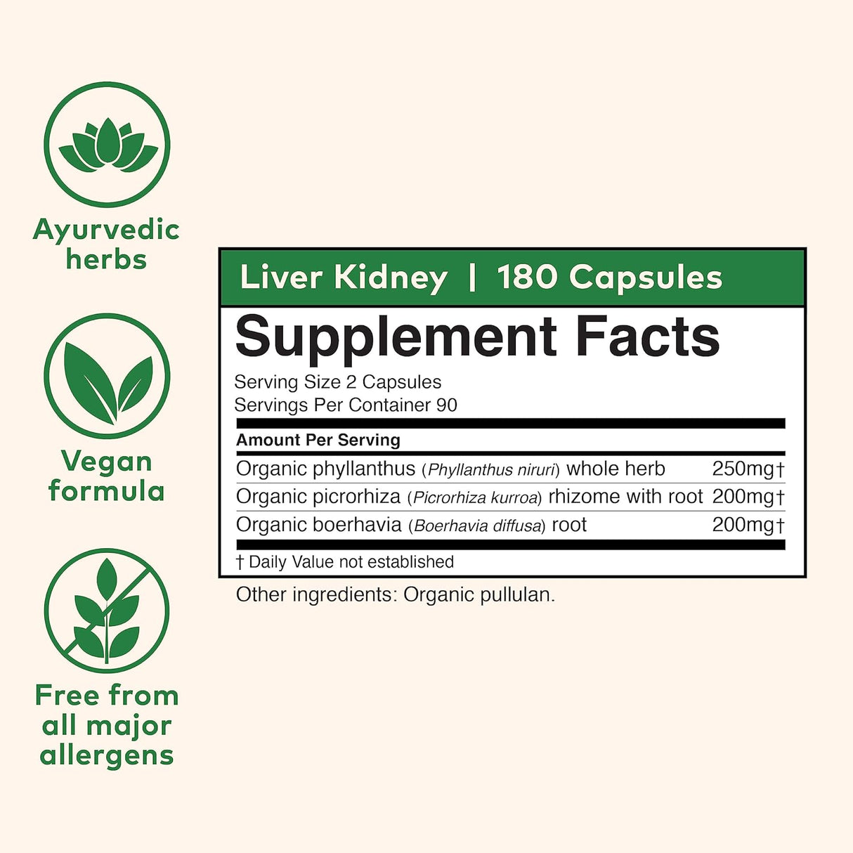 Suplemento ORGANIC INDIA herbario de riñón hepático 180 cáp