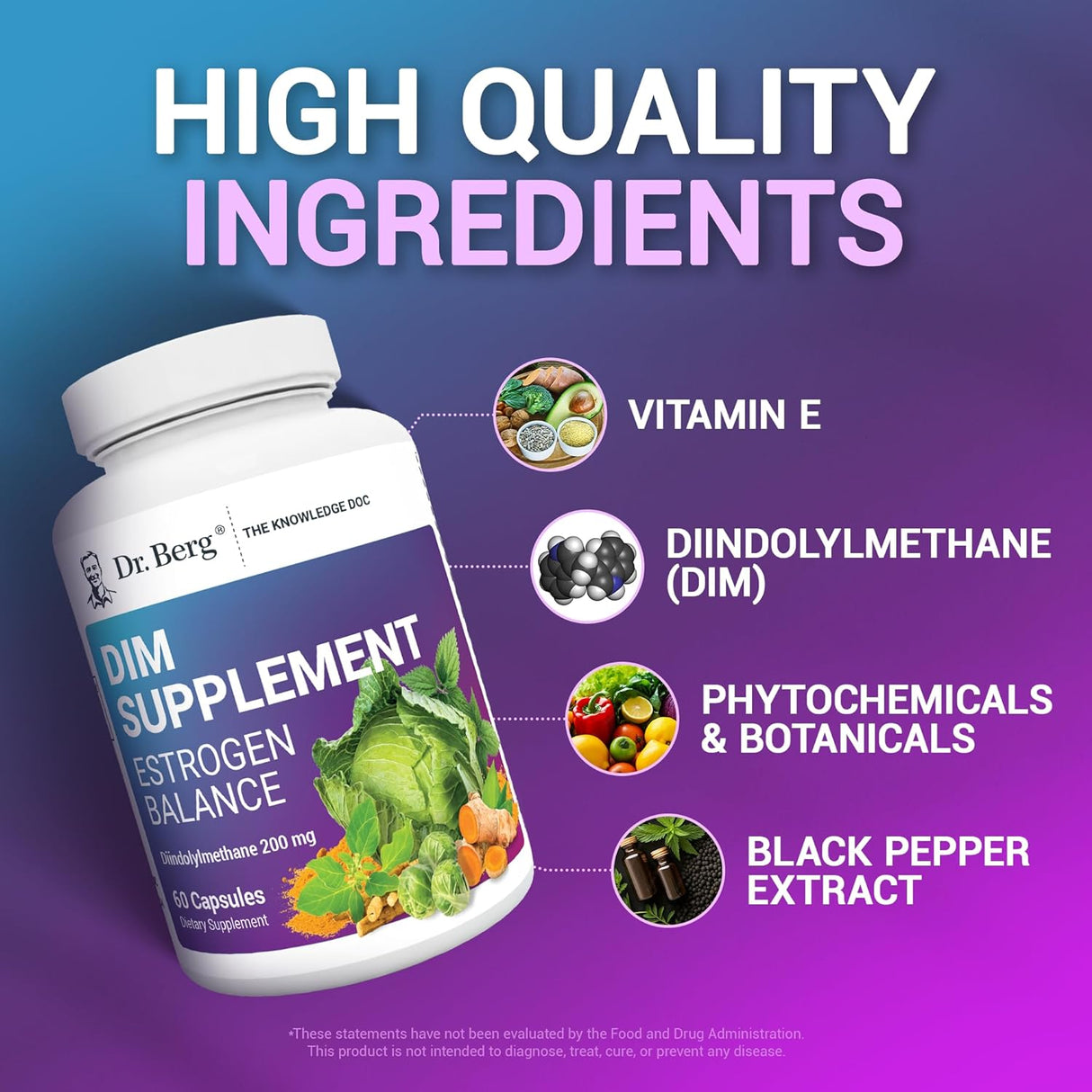 Suplemento de estrógeno DIM con diindolilmetano y pimienta negra