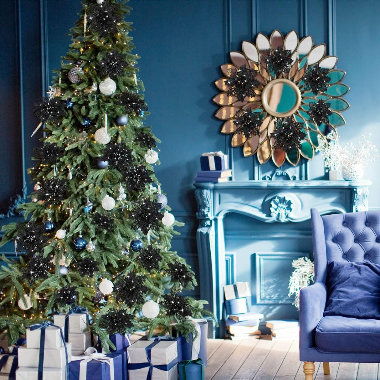 24 Piezas Flores Artificiales Poinsettia Decoraciones Navidad