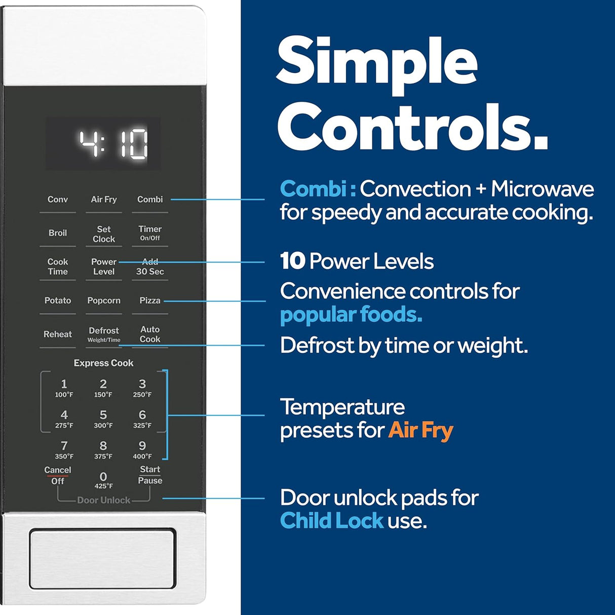 Horno Microondas GE GCST10A1WSS 3 en 1, 1.0 Cu. Ft, 1050W