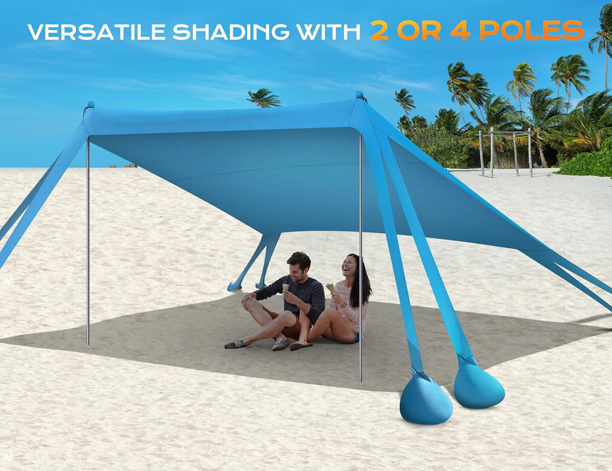 Tienda de playa UPF50+ con protección UV y estabilidad adicional