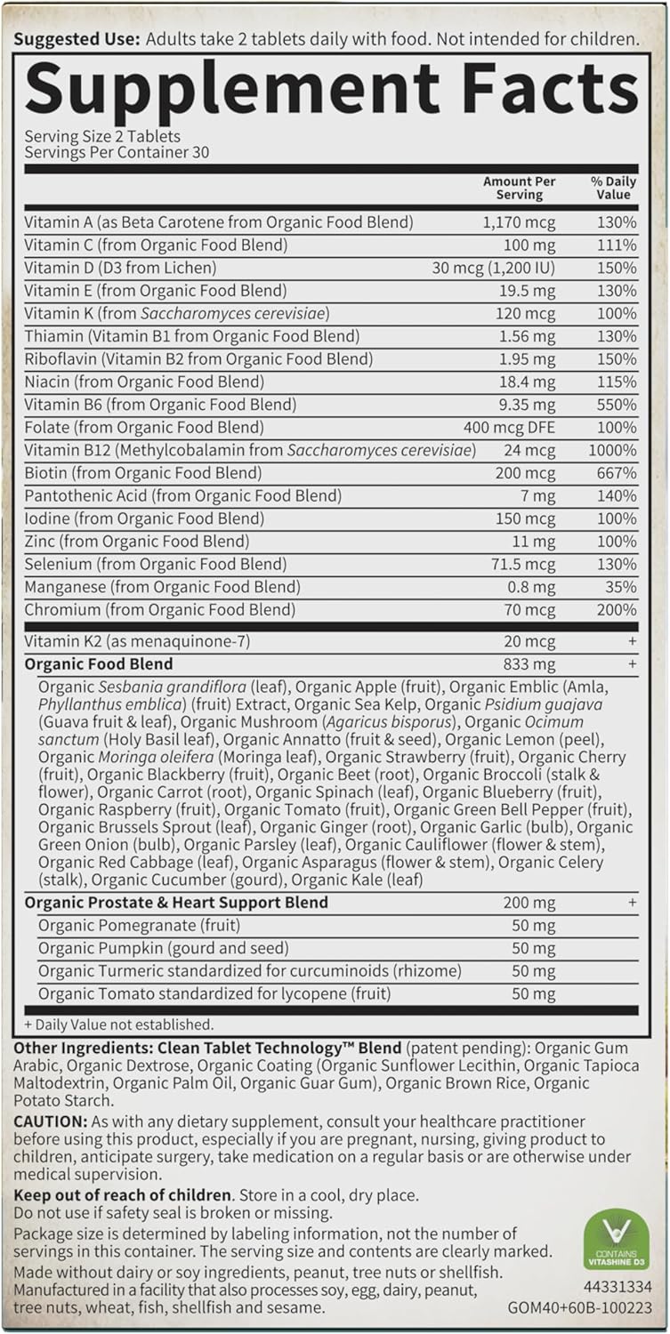 Garden of Life Multivitamin Orgánico para Hombres 40+, 60 Tabletas