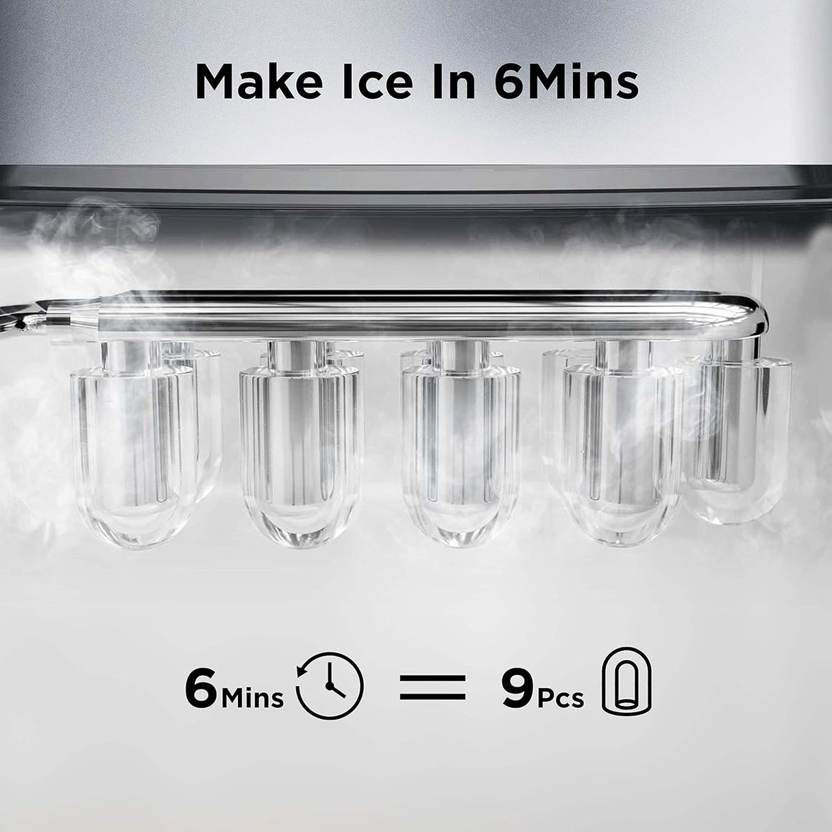 Máquina de Hielo Silonn, 9 Cubos en 6 Min, Auto-Limpieza