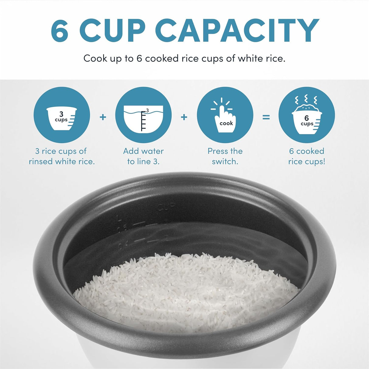 Arrocera y vaporera Aroma, 6 tazas, modelo ARC-743-1NGB