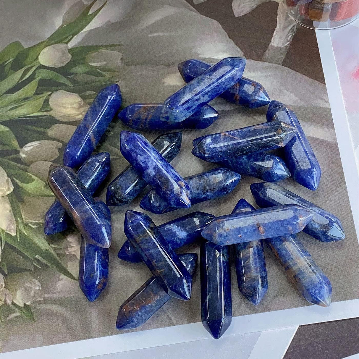 Varitas de Sodalita para Reiki y Meditación, Puntas Hexagonales