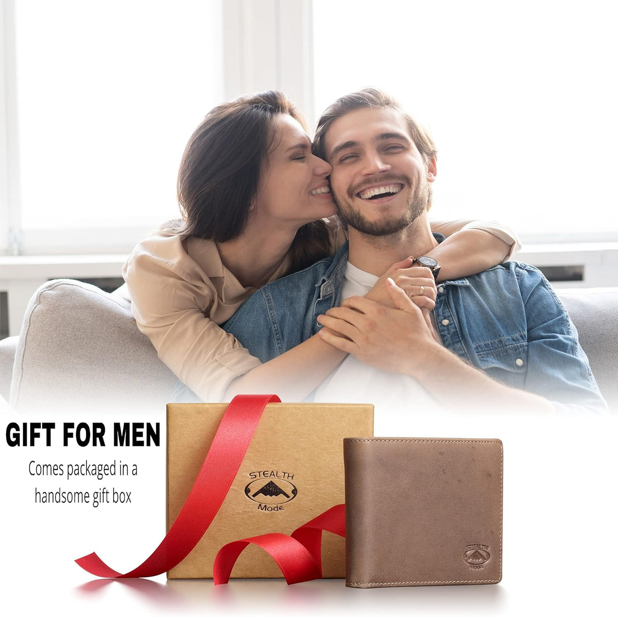 Billetera Bifold de Cuero para Hombre con Ventana de ID y RFID