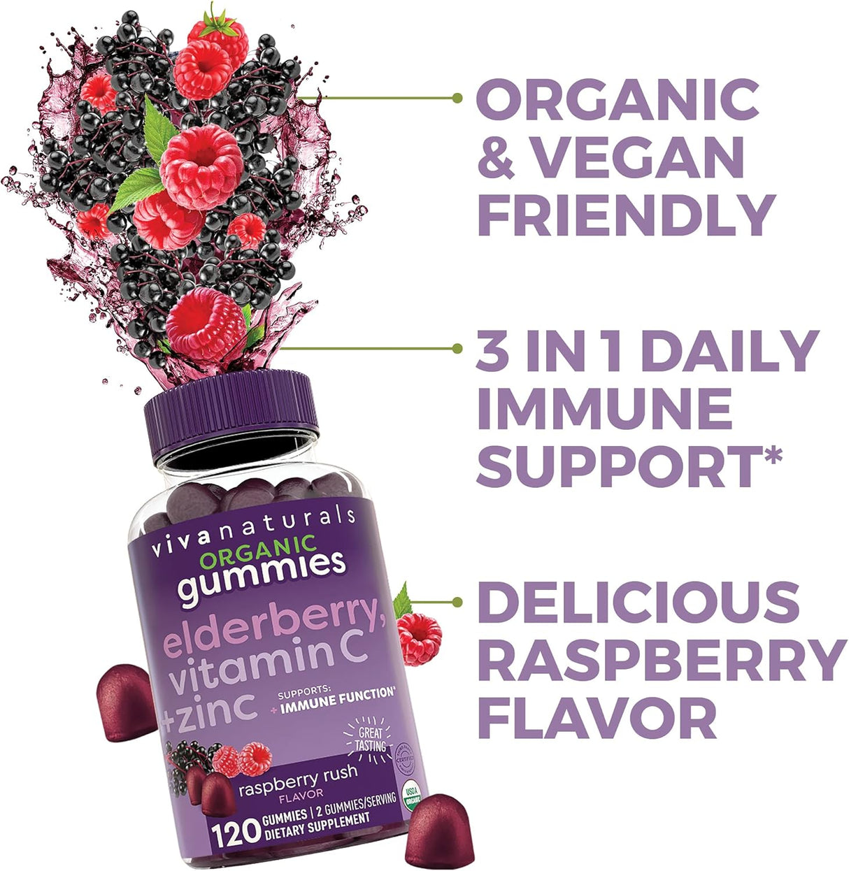 Suplementos Alimenticios de saúco negras orgánicas con zinc