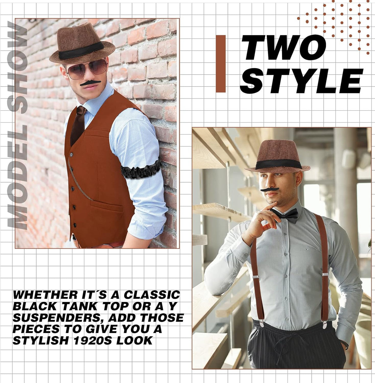 Disfraz de Hombre SATINIOR 1920s con Chaleco, Sombrero y Reloj