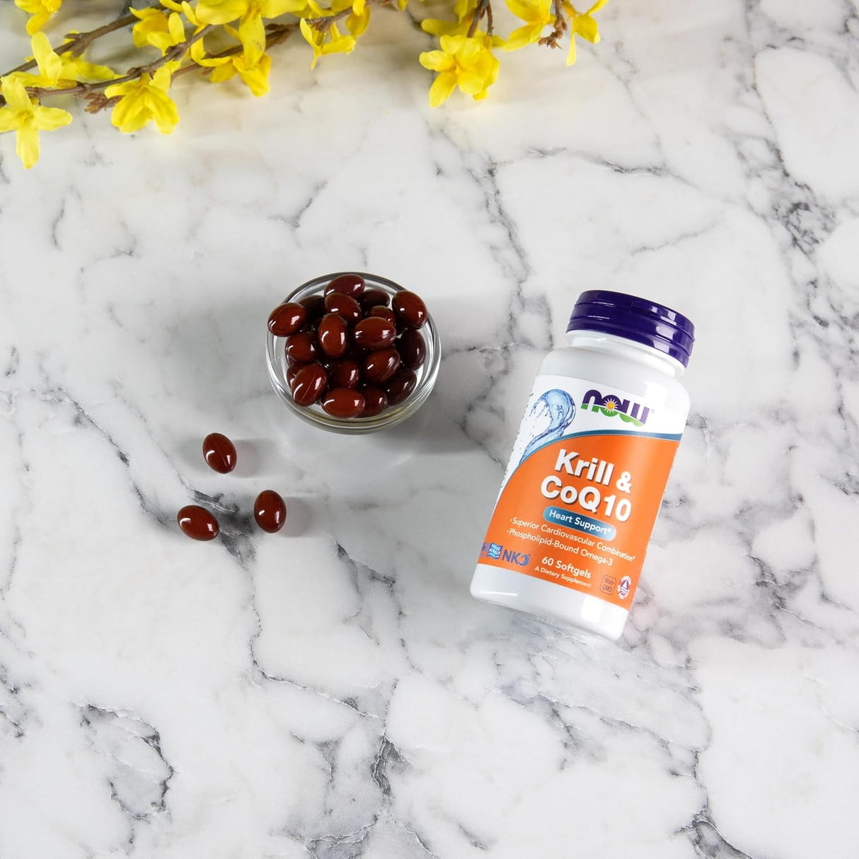 Suplemento de Krill y CoQ10 de NOW Foods, Omega-3, Apoyo Cardíaco, 60 cápsulas