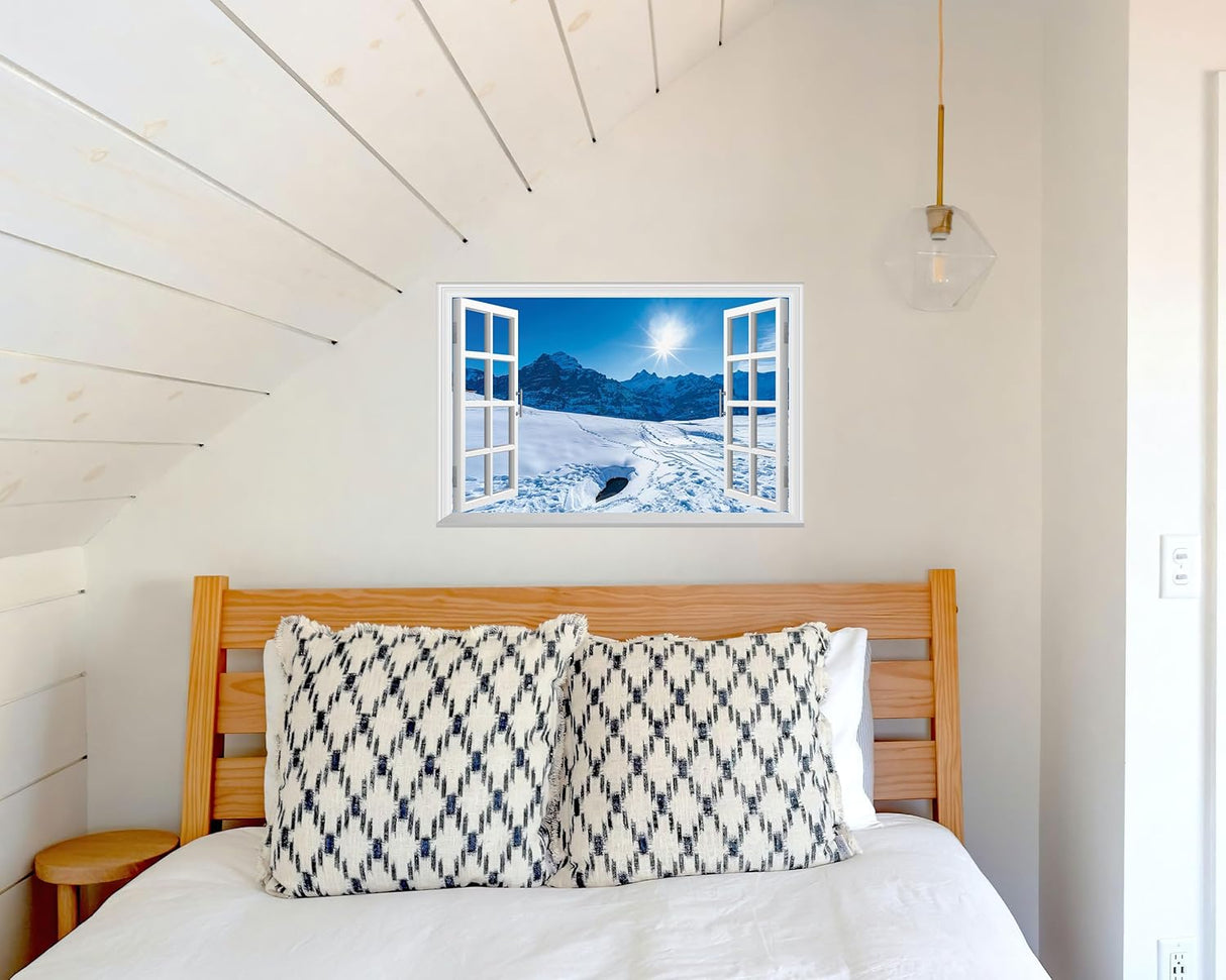 Adhesivo de pared falso para ventana mural de pared de nieve de invierno para decoración de pared, calcomanías de pared para pegar y despegar, 24 x 16 pulgadas