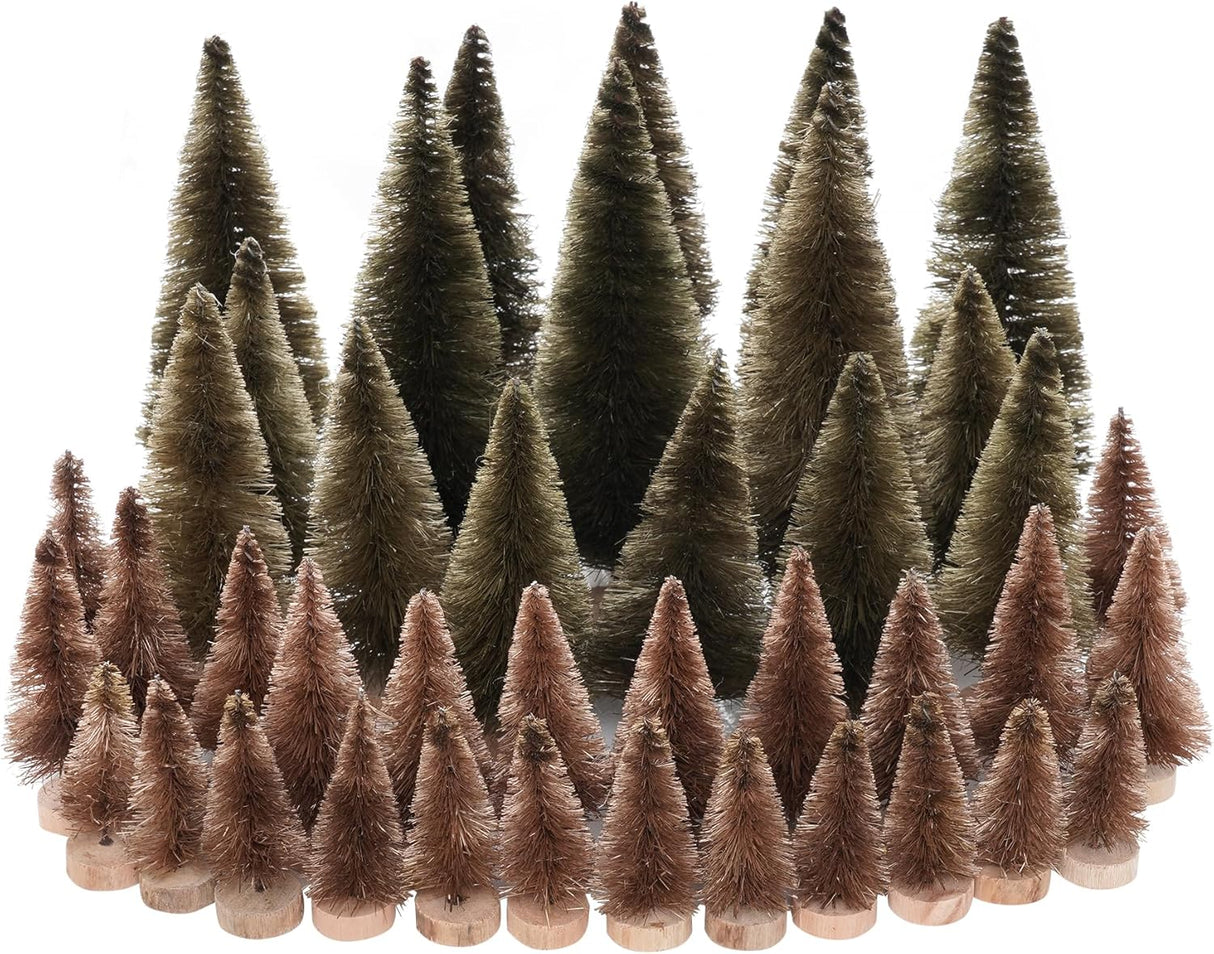 40Pcs Mini Árboles de Navidad Yookat con Base de Madera