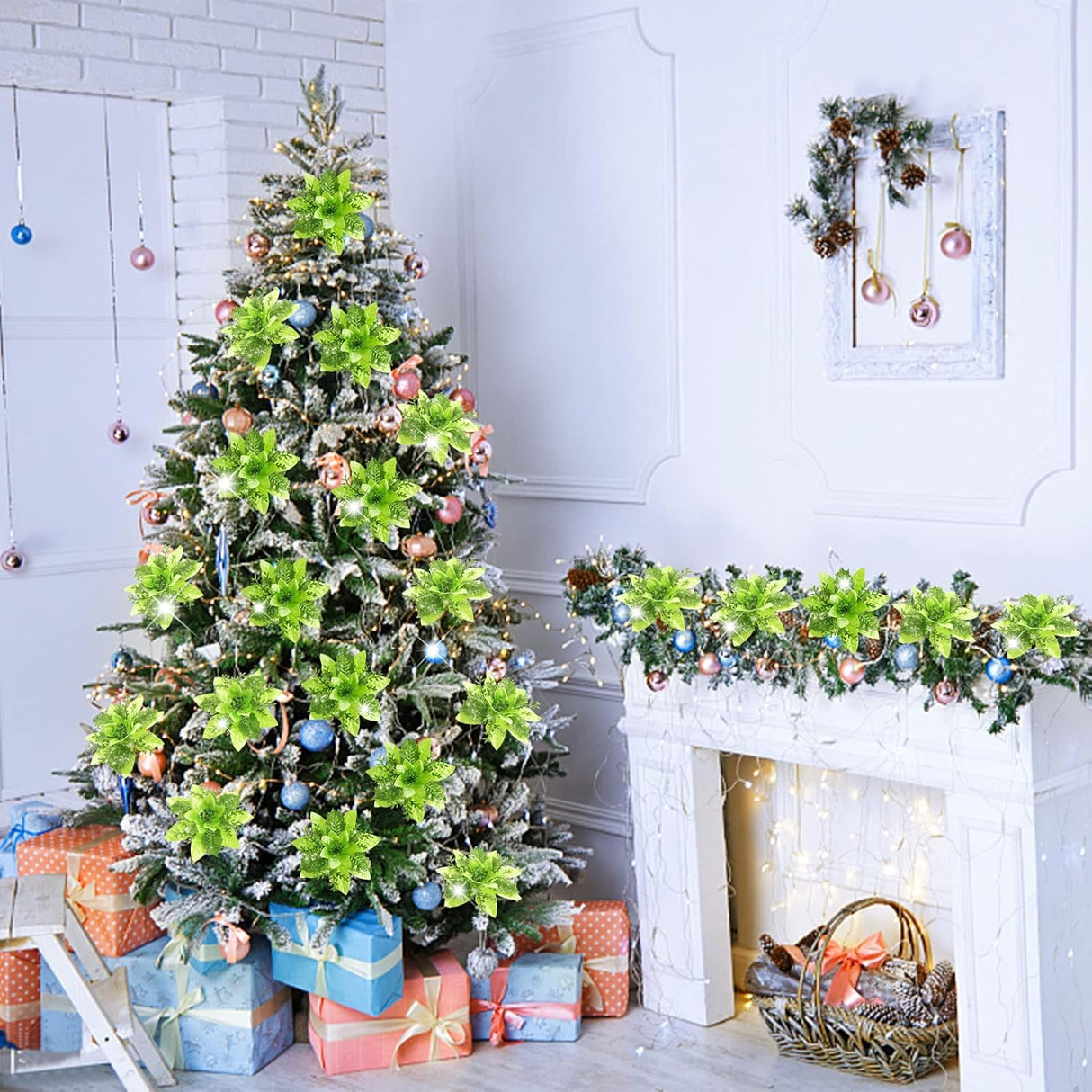 Flores Artificiales Poinsettia Serwalin 20pcs Decoraciones 14cm